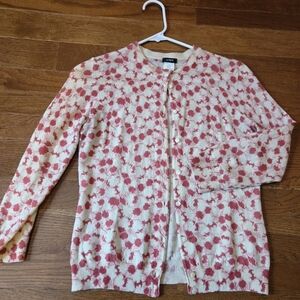 J. Crew Merino Small Cardigan in Red and Cream Wool Preppy Scandi